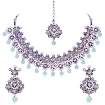 Sukkhi Delightful Oxidised Pearl Choker Necklace Set For Women