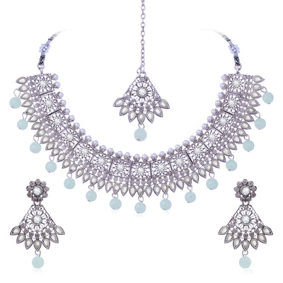 Sukkhi Ravishing Oxidised Pearl Choker Necklace Set For Women