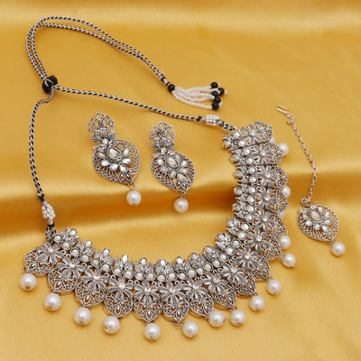 Sukkhi Designer Oxidised Pearl Necklace Set For Women
