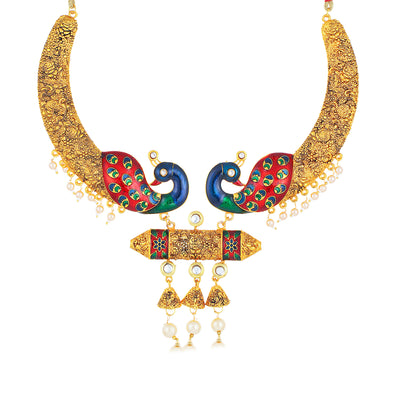 Sukkhi Modish Choker Gold Plated Necklace Set Set for Women