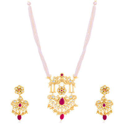 Sukkhi Traditional Pearl Gold Plated Kundan Peacock Necklace Set For Women