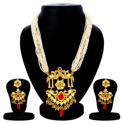 Sukkhi Traditional Pearl Gold Plated Kundan Peacock Necklace Set For Women