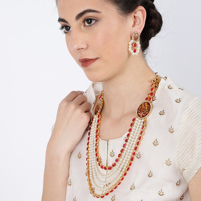 Sukkhi Resplendent Gold Plated White Pearl Necklace Set for Women