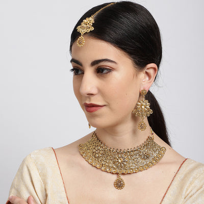 Sukkhi Wavy Gold Plated Choker Neckalce Set for Women