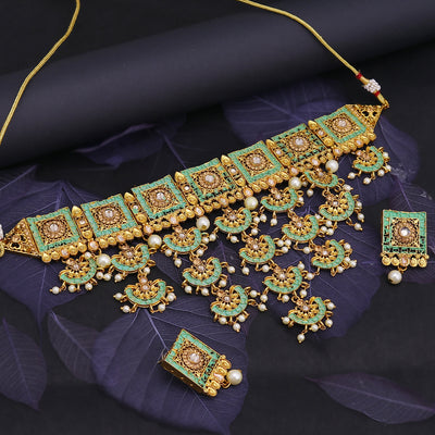 Sukkhi Marvellous LCT Gold Plated Mint Collection Choker Necklace Set For Women