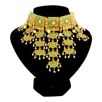 Sukkhi Marvellous LCT Gold Plated Mint Collection Choker Necklace Set For Women