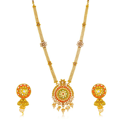 Sukkhi Gorgeous Long Haram Gold Plated Necklace Set for Women