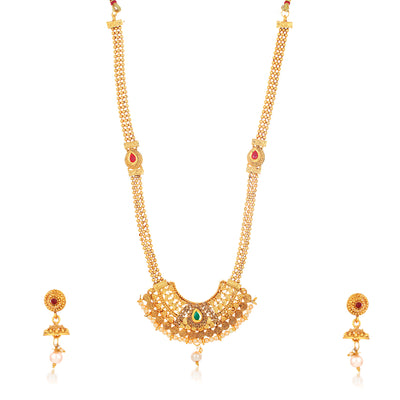 Sukkhi Stylish Long Haram Gold Plated Necklace Set Set for Women