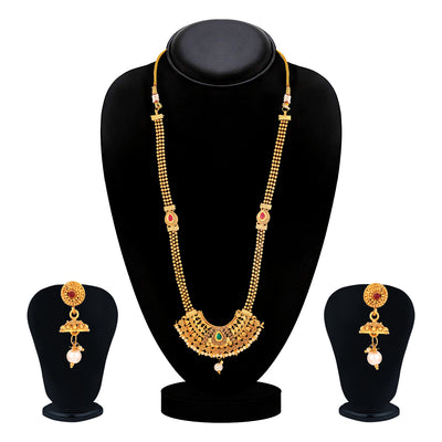 Sukkhi Stylish Long Haram Gold Plated Necklace Set Set for Women