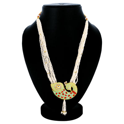 Sukkhi Incredible Kundan Gold Plated Peacock Mint Collection Pearl Necklace Set For Women