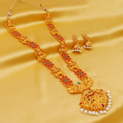Sukkhi Ethnic Pearl Gold Plated Goddess Long Haram Necklace Set For Women