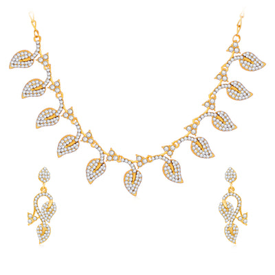 Sukkhi Sparkly Gold Plated Leafy Necklace Set For Women