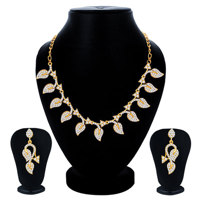 Sukkhi Sparkly Gold Plated Leafy Necklace Set For Women