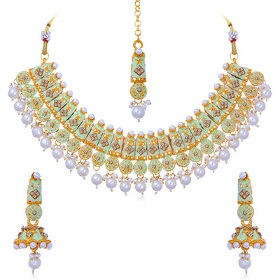 Sukkhi Ravishing Gold Plated Mint Collection Choker Necklace Set for Women