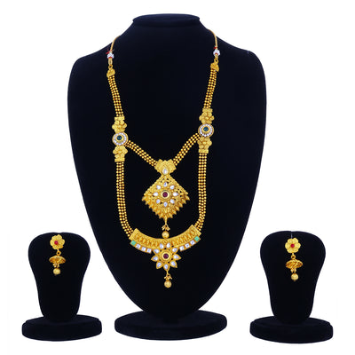 Sukkhi Traditional Gold Plated Kundan Long Haram Necklace Set For Women
