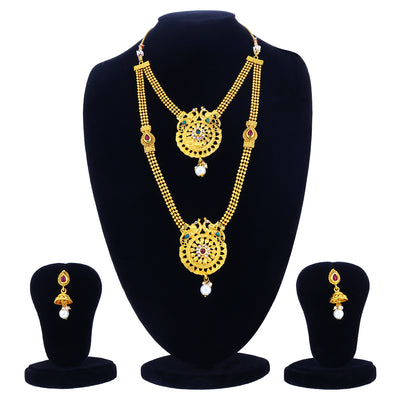 Sukkhi Glimmery Gold Plated Pearl Long Haram Necklace Set For Women