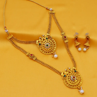 Sukkhi Glimmery Gold Plated Pearl Long Haram Necklace Set For Women