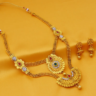Sukkhi Sparkling Gold Plated Long Haram Necklace Set For Women
