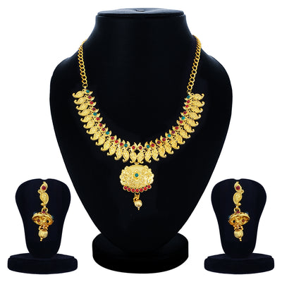 Sukkhi Classic Gold Plated Paisley Choker Necklace Set For Women