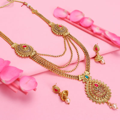 Sukkhi Dazzling LCT Gold Plated Long Haram Necklace Set For Women