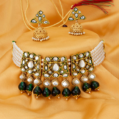 Sukkhi Ethnic Pearl Gold Plated Kundan Choker Necklace Set for Women