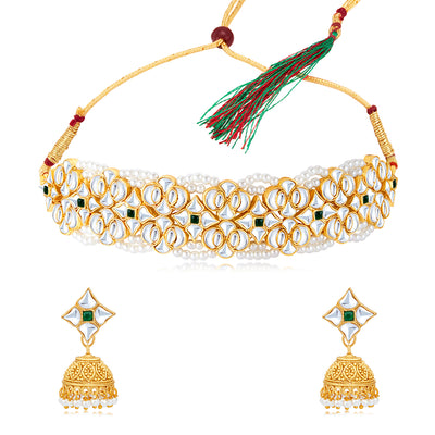 Sukkhi Lavish Pearl Gold Plated Kundan Choker Necklace Set for Women