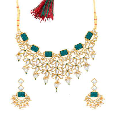 Sukkhi Delightful Pearl Gold Plated Kundan Choker Necklace Set for Women