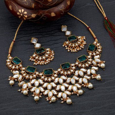 Sukkhi Delightful Pearl Gold Plated Kundan Choker Necklace Set for Women