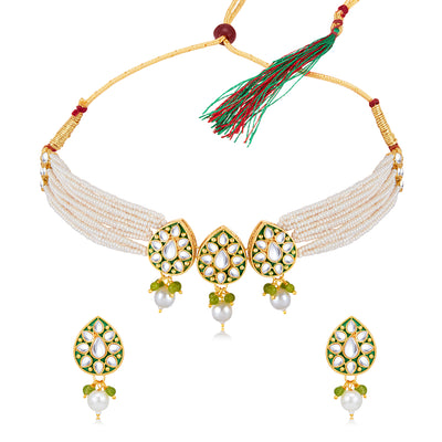 Sukkhi Gleaming Pearl Gold Plated Kundan Choker Necklace Set for Women