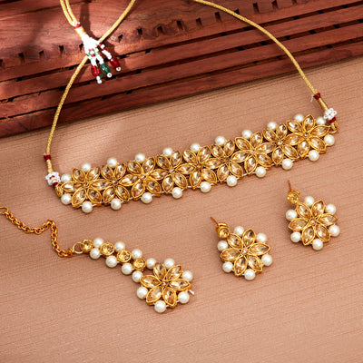 Sukkhi Stylish Gold Plated LCT & Pearl Choker Necklace Set for Women