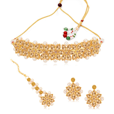 Sukkhi Wonderful Gold Plated LCT & Pearl Choker Necklace Set for Women