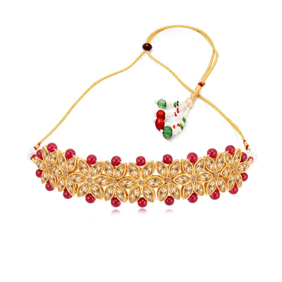 Sukkhi Bright Maroon Gold Plated LCT & Pearl Choker Necklace Set for Women