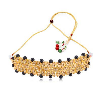 Sukkhi Royal Blue Gold Plated LCT & Pearl Choker Necklace Set for Women