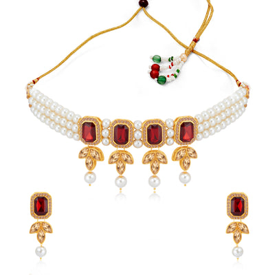 Sukkhi Fine Gold Plated LCT & Pearl Choker Necklace Set for Women