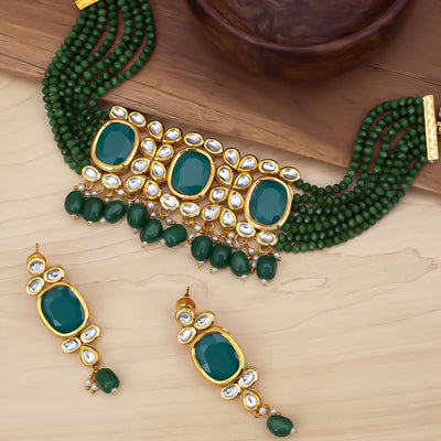 Sukkhi Youthful Pearl Gold Plated Kundan Choker Necklace Set For Women