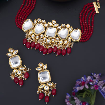 Sukkhi Traditional Pearl Gold Plated Kundan Choker Necklace Set for Women