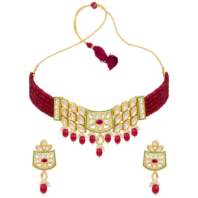 Sukkhi Modern Pearl Gold Plated Kundan Choker Necklace Set for Women