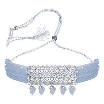 Sukkhi Dazzling Rhodium Plated Choker Necklace Set For Women