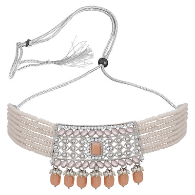 Sukkhi Exquitely Rhodium Plated Choker Necklace Set For Women