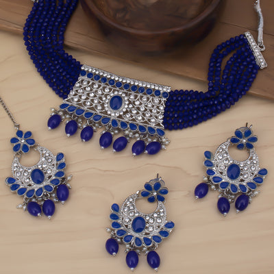 Sukkhi Exotic Rhodium Plated Choker Necklace Set For Women