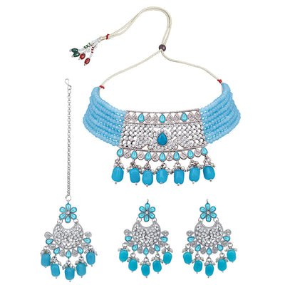 Sukkhi Charming Rhodium Plated Choker Necklace Set For Women