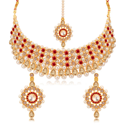 Sukkhi Stunning Gold Plated Pearl Choker Necklace Set for Women