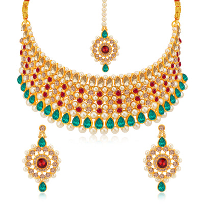 Sukkhi Sparkling Gold Plated Pearl Choker Necklace Set for Women