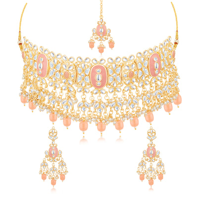 Sukkhi Divine Gold Plated Meenakari Choker Necklace Set for Women