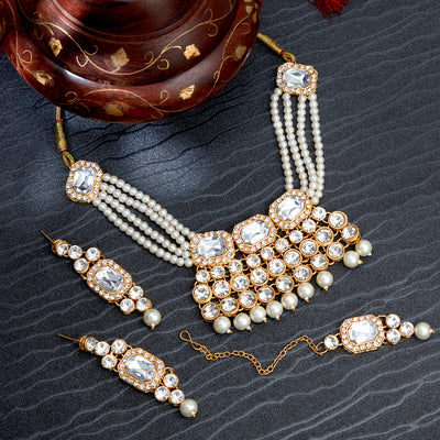 Sukkhi Charming Gold Plated Pearl Choker Necklace Set for Women