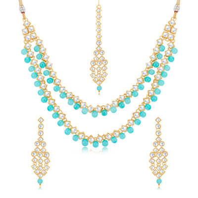 Sukkhi Stunning Gold Plated Kundan & Pearl Long Haram Necklace Set for Women