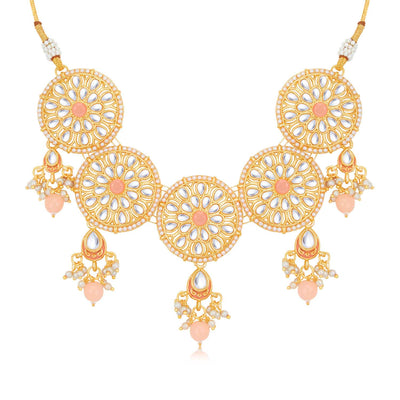 Sukkhi Glamorous Gold Plated Kundan & Meenakari Choker Necklace Set for Women