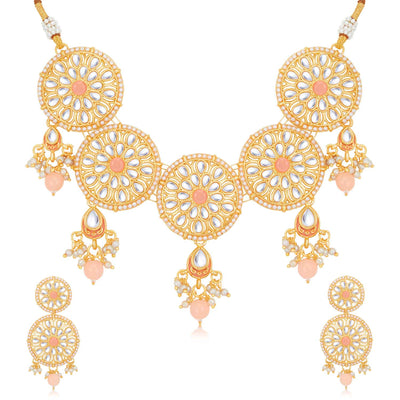 Sukkhi Glamorous Gold Plated Kundan & Meenakari Choker Necklace Set for Women