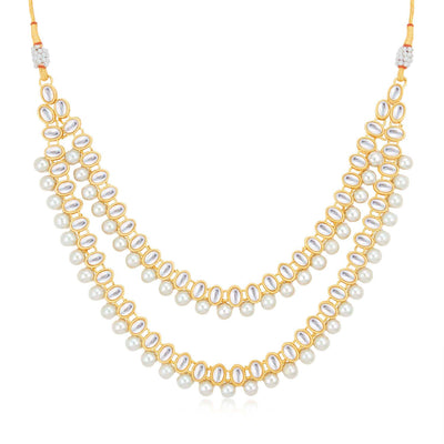 Sukkhi Shimmering Gold Plated Kundan & Pearl Long Haram Necklace Set for Women