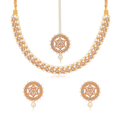 Sukkhi Delicate Gold Plated Pearl Choker Necklace Set for Women